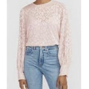 NWT Sheer Mesh Animal Print Light Pink Women's Lace Blouse Express Going Out Top